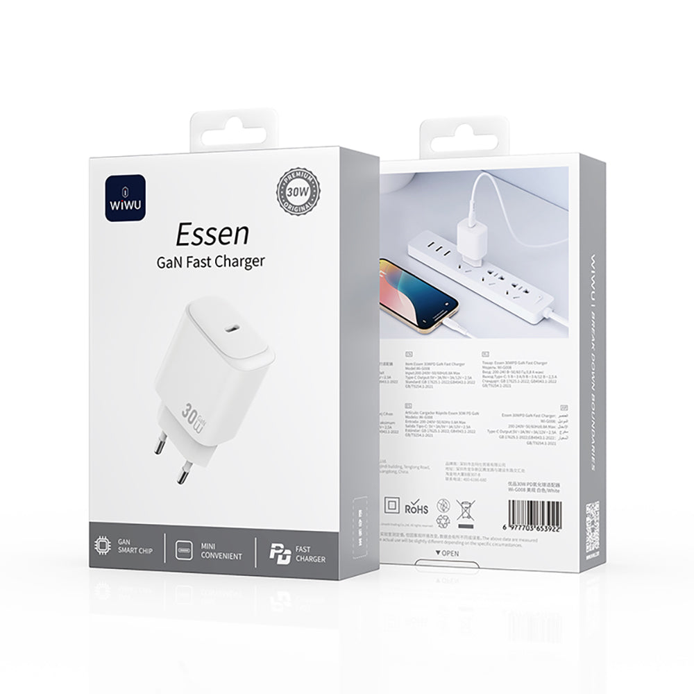 Wiwu Wi-G008 Essen Serisi GaN Tech PD 30W Hızlı Şarj Özellikli Şarj Başlığı Wiwu Wi-G008 Essen Serisi GaN Tech PD 30W Hızlı Şarj Özellikli Şarj Başlığı